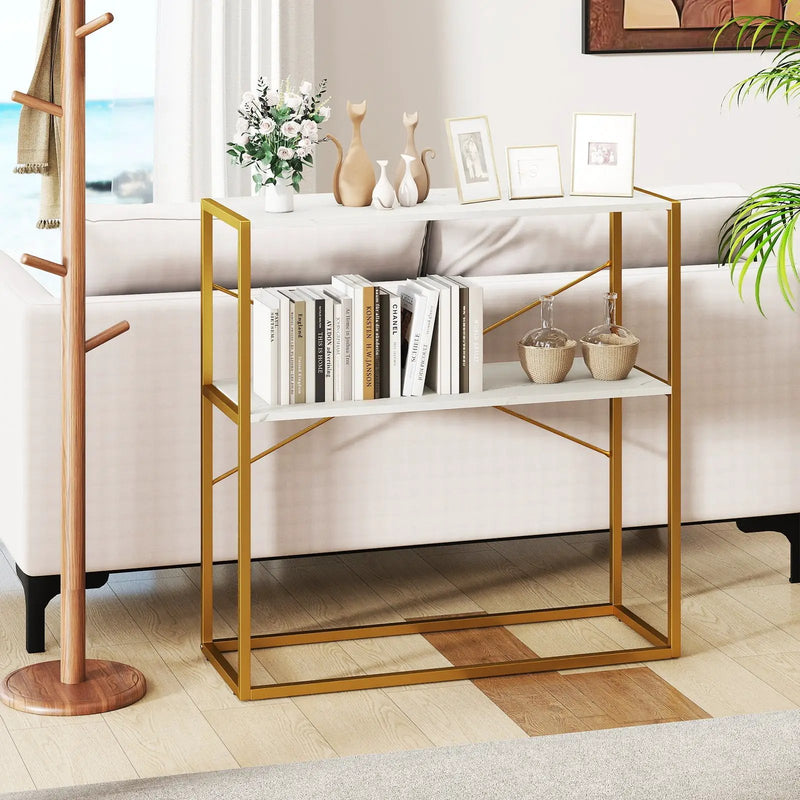 36" Console Table 2-Tier Entryway Table with Wooden Open Shelves and Metal Frame by DirectDeals
