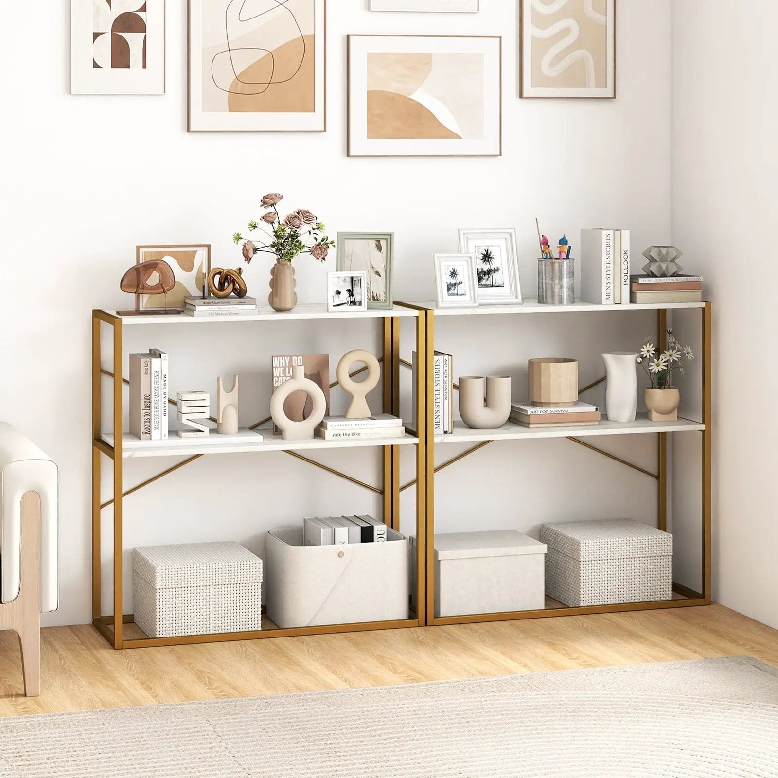36" Console Table 2-Tier Entryway Table with Wooden Open Shelves and Metal Frame by DirectDeals