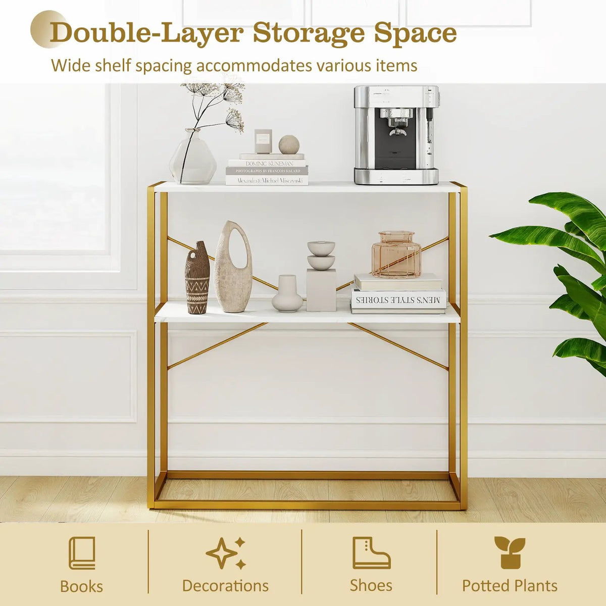 36" Console Table 2-Tier Entryway Table with Wooden Open Shelves and Metal Frame, photo 16 of 16