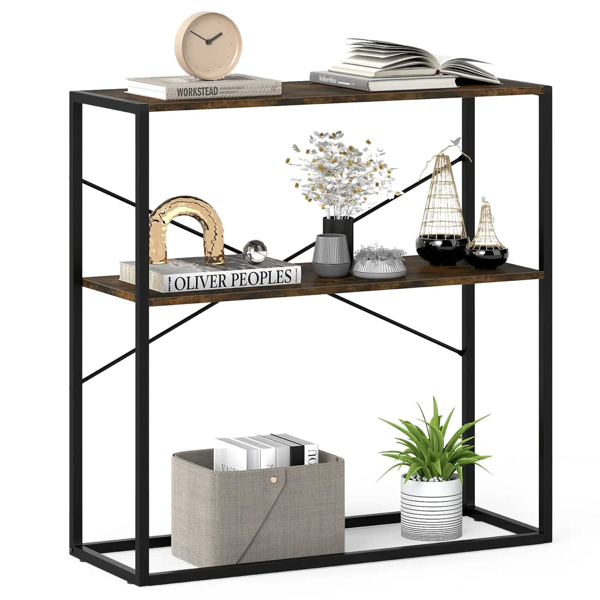 36" Console Table 2-Tier Entryway Table with Wooden Open Shelves and Metal Frame, photo 5 of 16