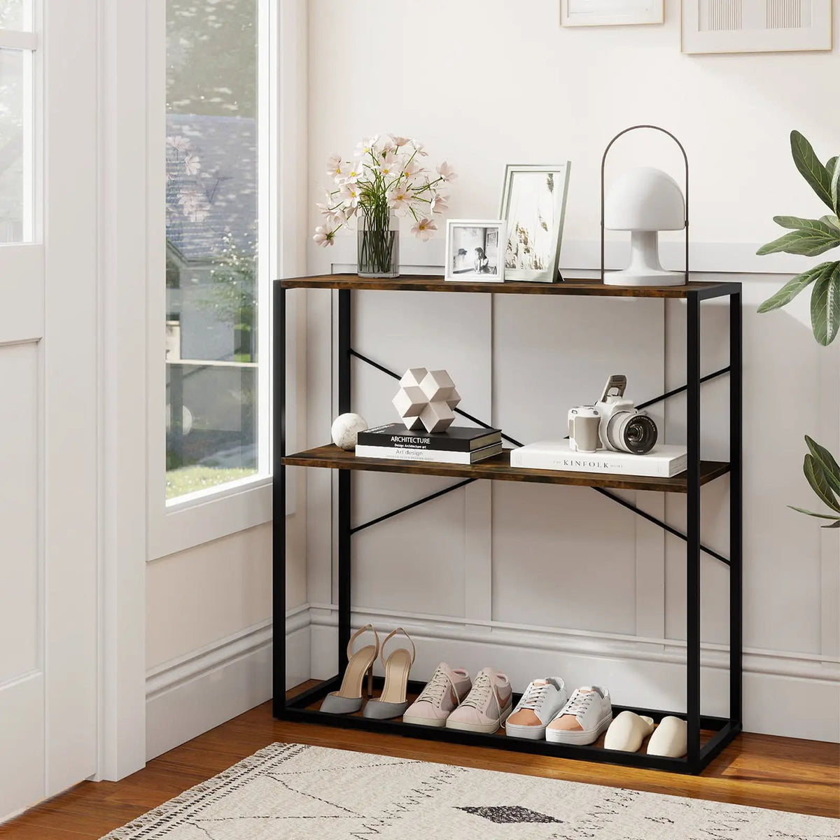 36" Console Table 2-Tier Entryway Table with Wooden Open Shelves and Metal Frame, photo 3 of 16