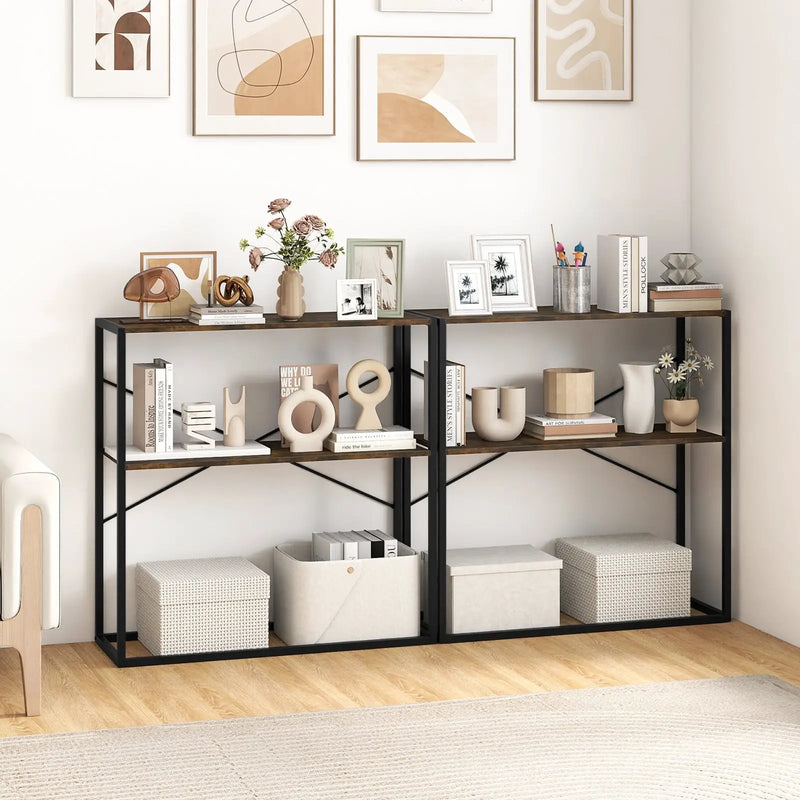 36" Console Table 2-Tier Entryway Table with Wooden Open Shelves and Metal Frame by DirectDeals