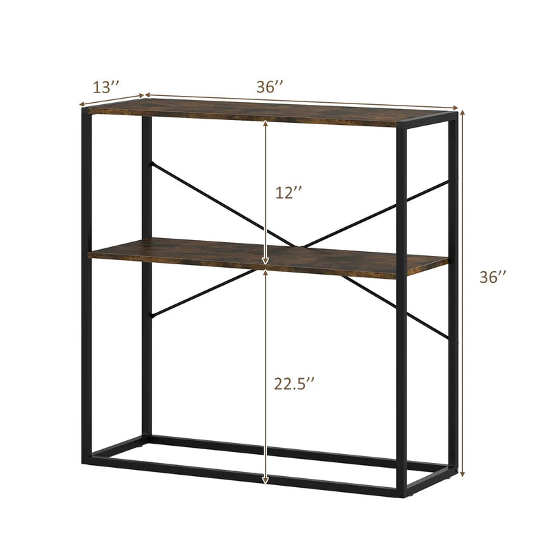 36" Console Table 2-Tier Entryway Table with Wooden Open Shelves and Metal Frame by DirectDeals