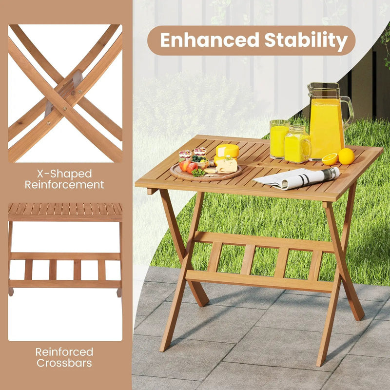36-Inch Acacia Wood Folding Patio Dining Table with Umbrella Hole for 4 People by DirectDeals