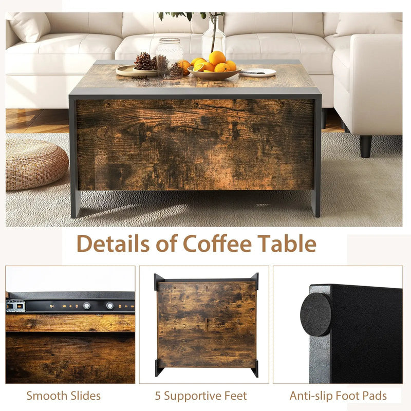 36.5 Inch Coffee Table with Sliding Top and Hidden Compartment by DirectDeals
