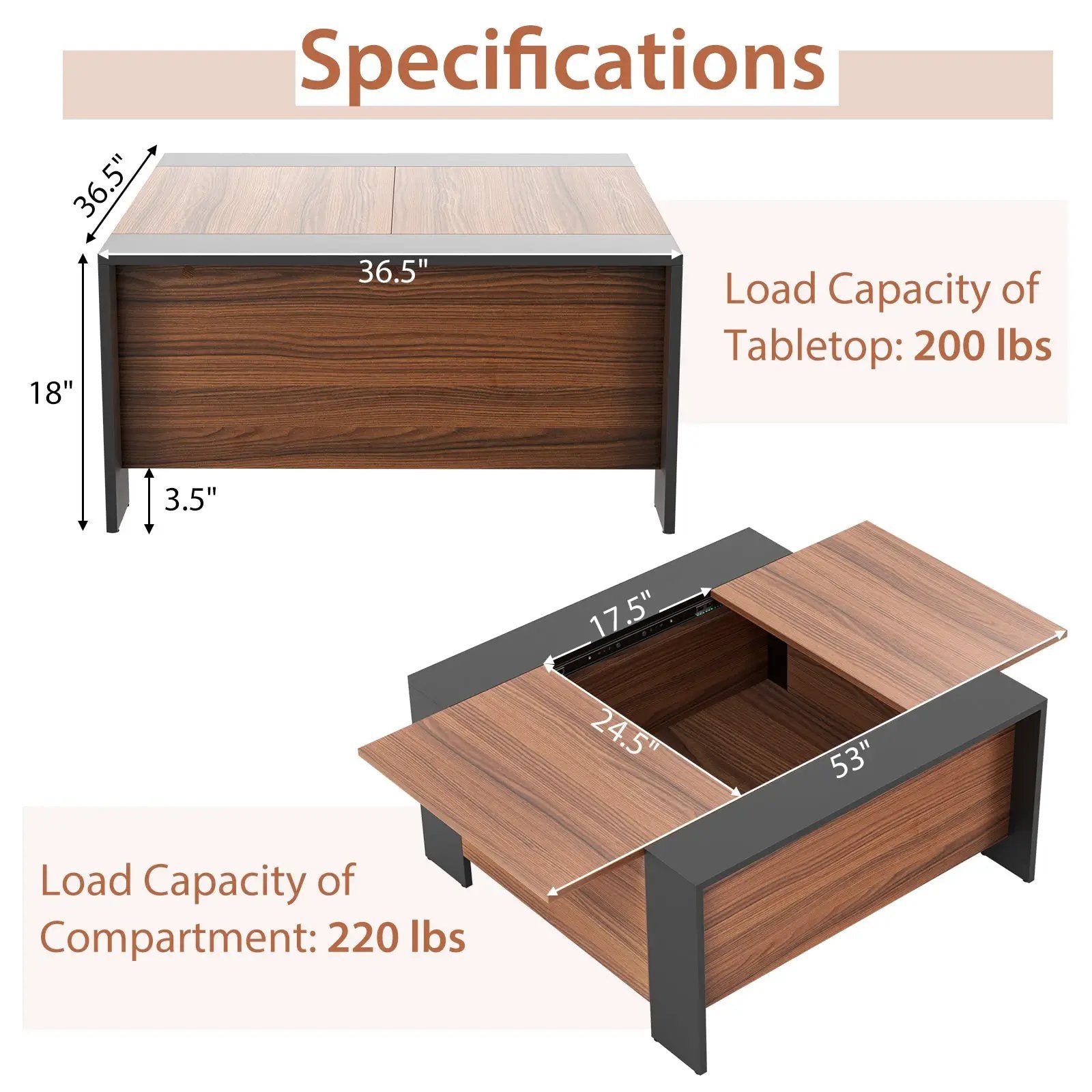 36.5 Inch Coffee Table with Sliding Top and Hidden Compartment by DirectDeals