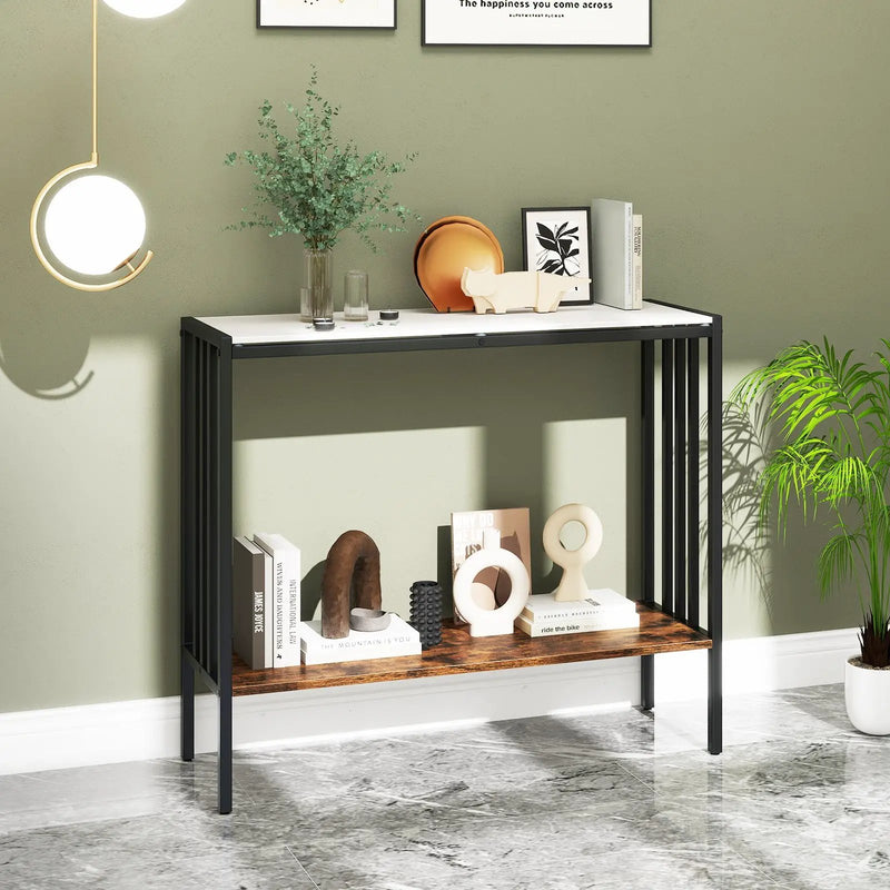 36 Inch Console Table 2-Tier Industrial Foyer Table with Sintered Stone Tabletop by DirectDeals