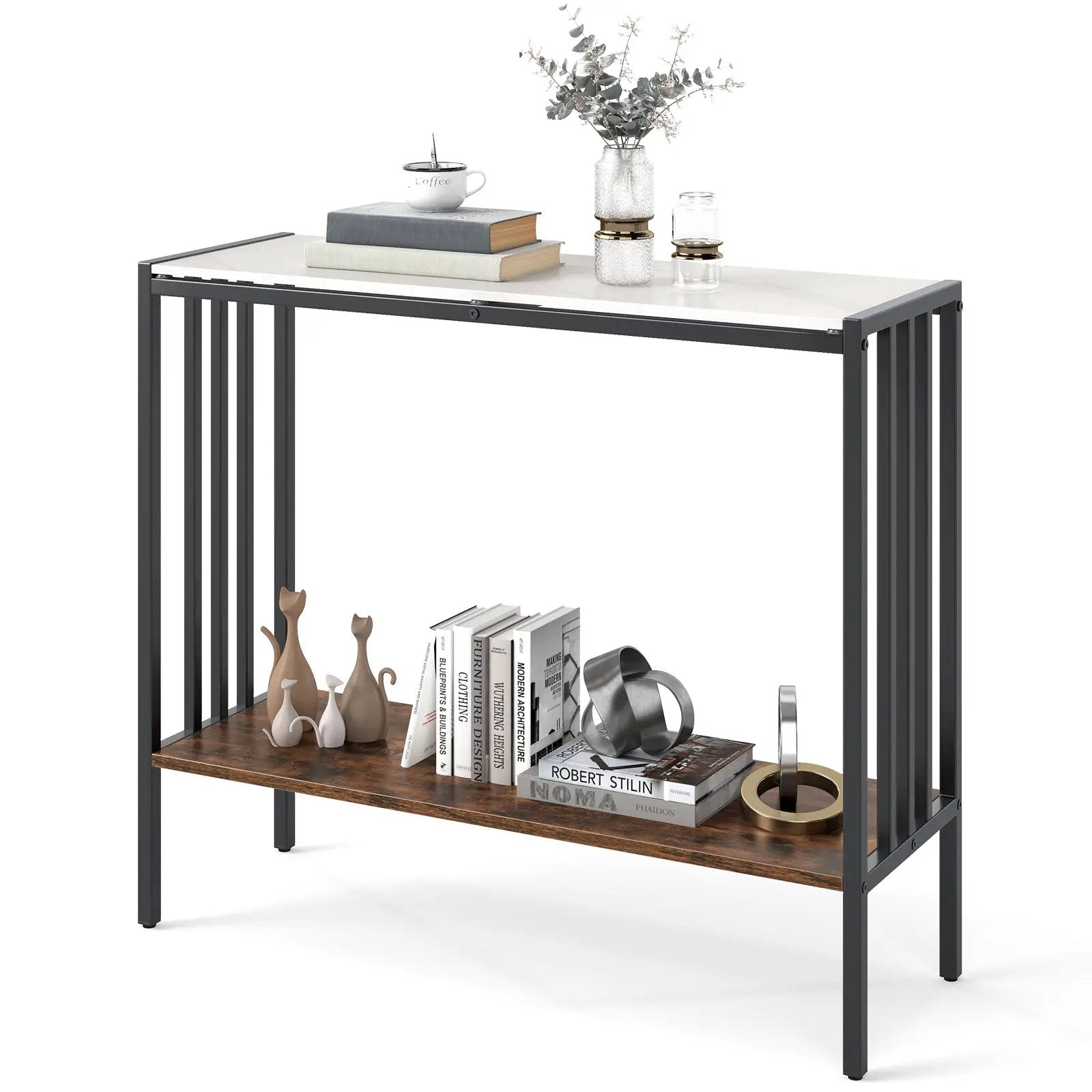 36 Inch Console Table 2-Tier Industrial Foyer Table with Sintered Stone Tabletop by DirectDeals