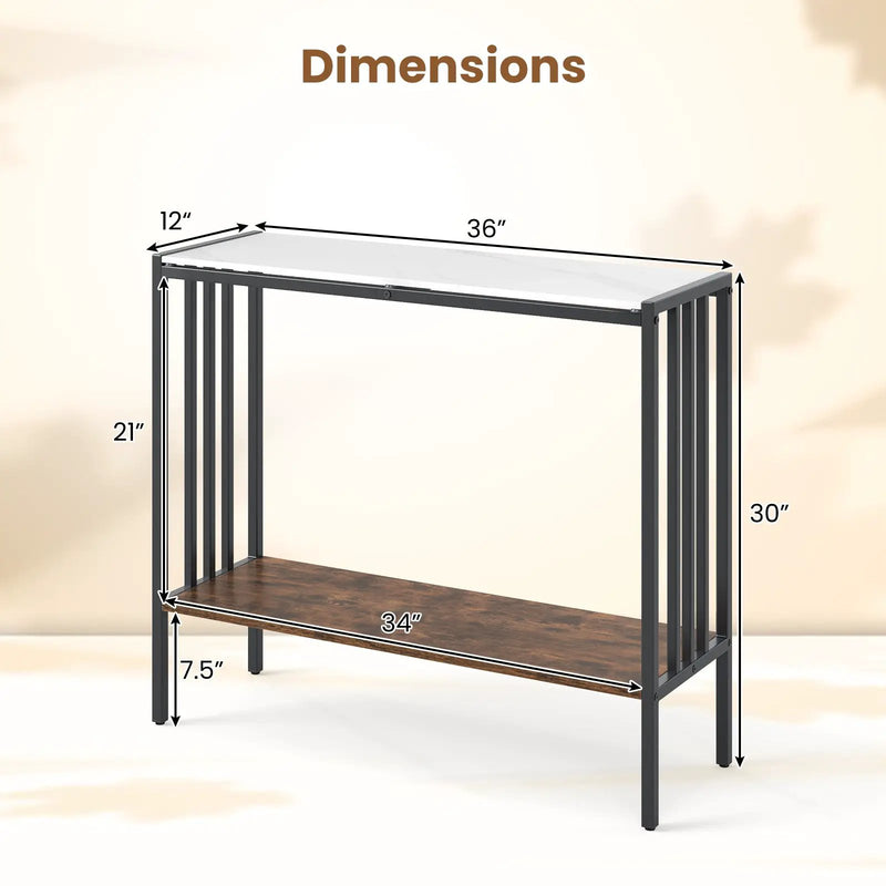 36 Inch Console Table 2-Tier Industrial Foyer Table with Sintered Stone Tabletop by DirectDeals