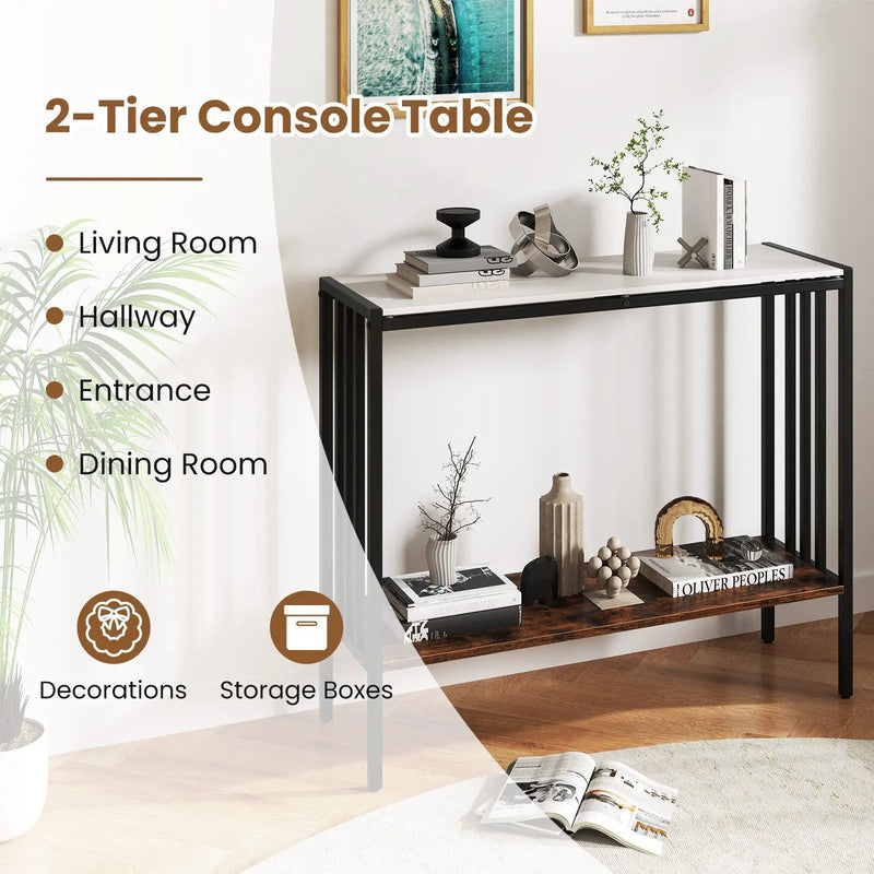 36 Inch Console Table 2-Tier Industrial Foyer Table with Sintered Stone Tabletop by DirectDeals