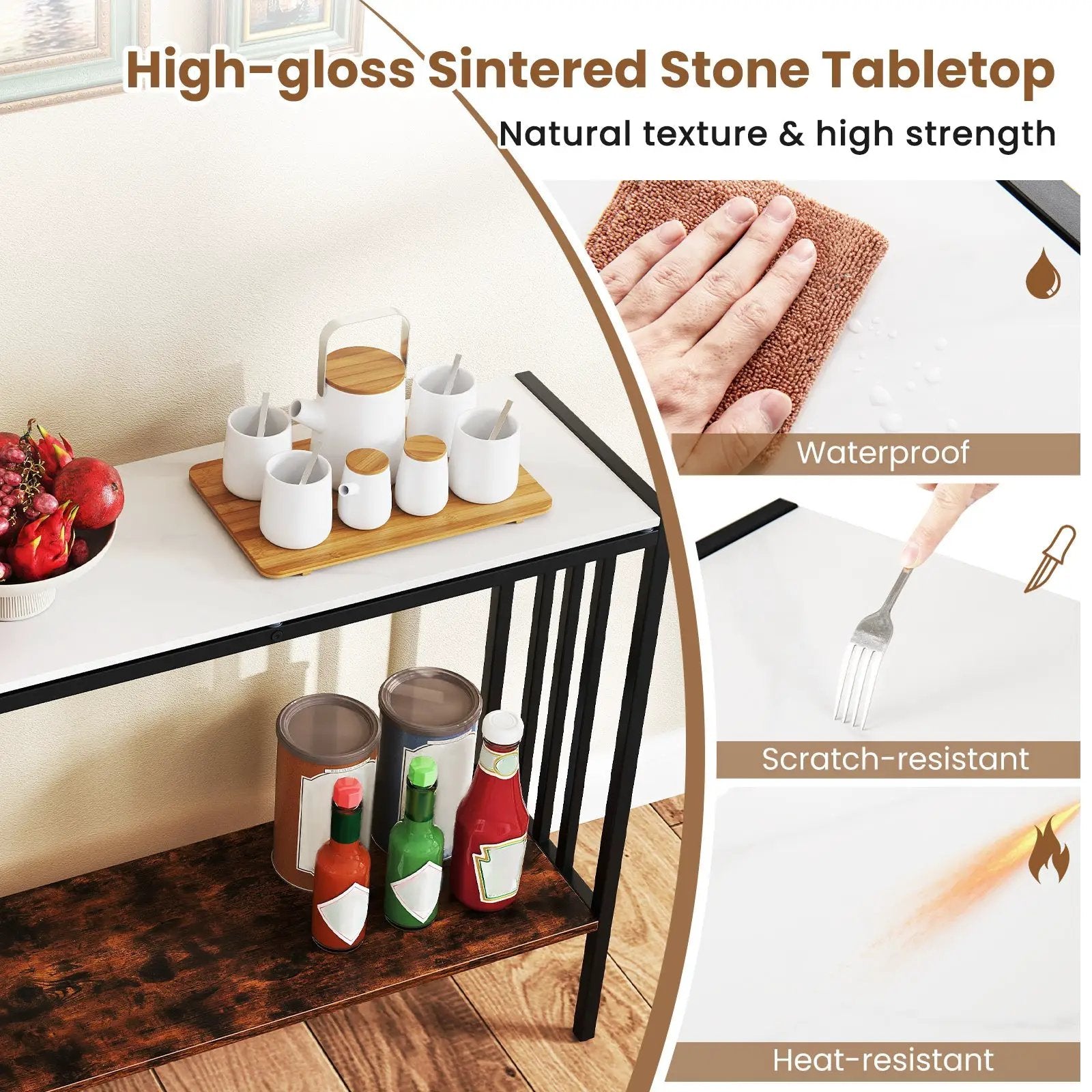 36 Inch Console Table 2-Tier Industrial Foyer Table with Sintered Stone Tabletop by DirectDeals