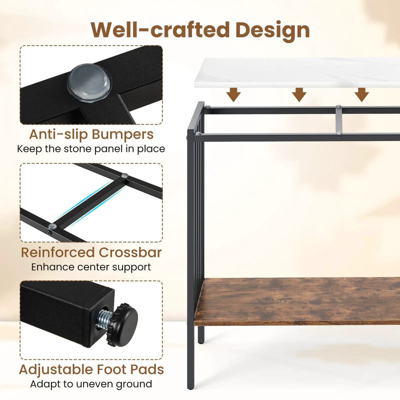 36 Inch Console Table 2-Tier Industrial Foyer Table with Sintered Stone Tabletop by DirectDeals