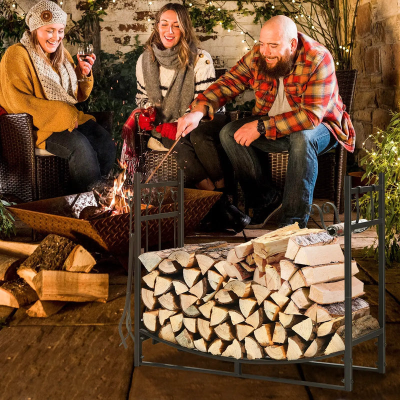 30 Inch Firewood Rack with 4 Tool Set Kindling Holders for Indoor and Outdoor by DirectDeals