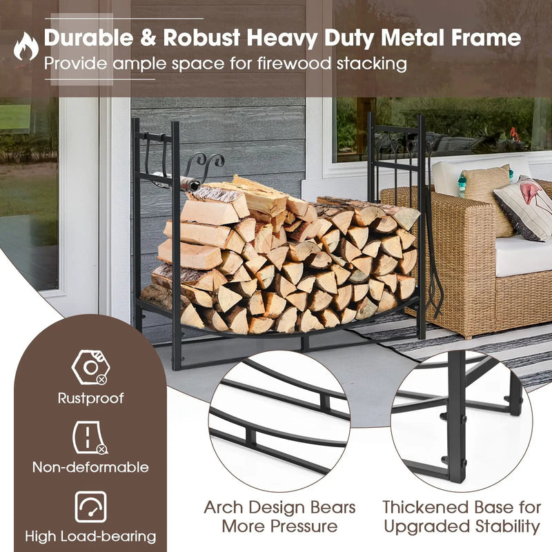 30 Inch Firewood Rack with 4 Tool Set Kindling Holders for Indoor and Outdoor by DirectDeals