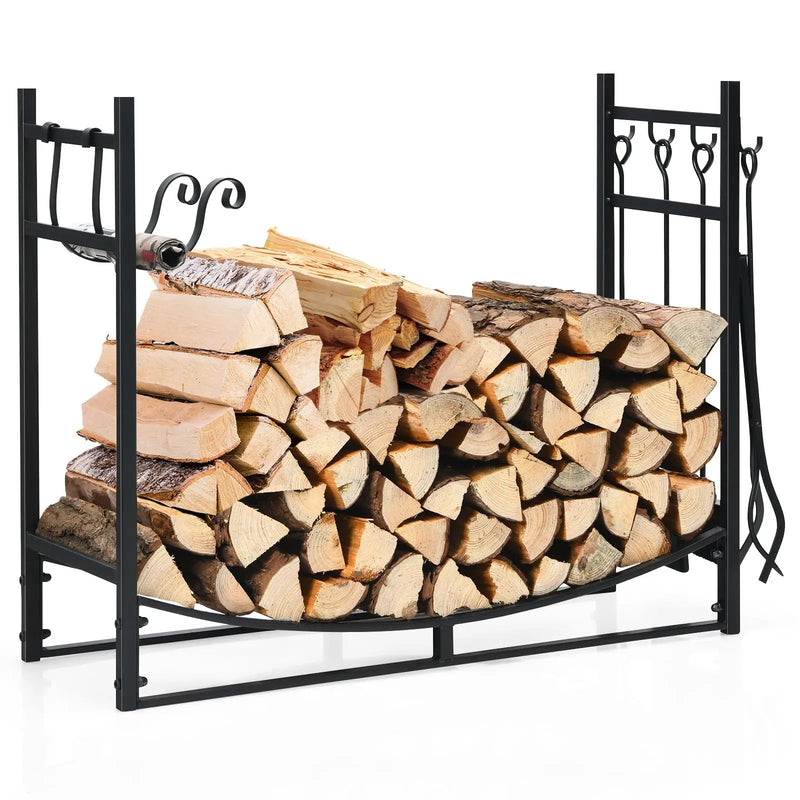 36 Inch Fireplace Log Holder with Tools and Kindling Holders by DirectDeals