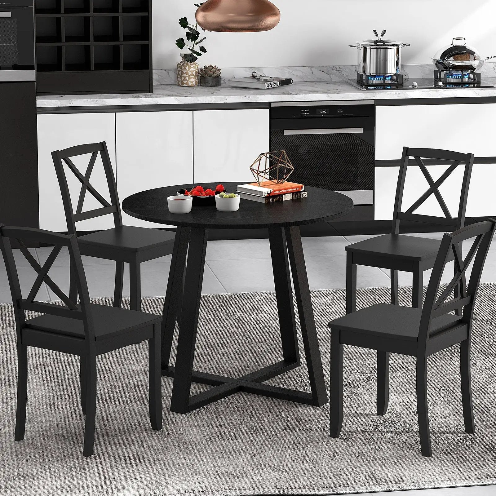 36 Inch Mid-Century Round Dining Table with Pedestal Base for Dining Room-Black by DirectDeals