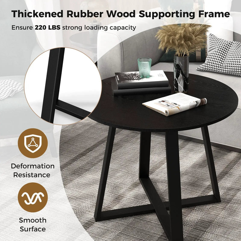 36 Inch Mid-Century Round Dining Table with Pedestal Base for Dining Room-Black by DirectDeals