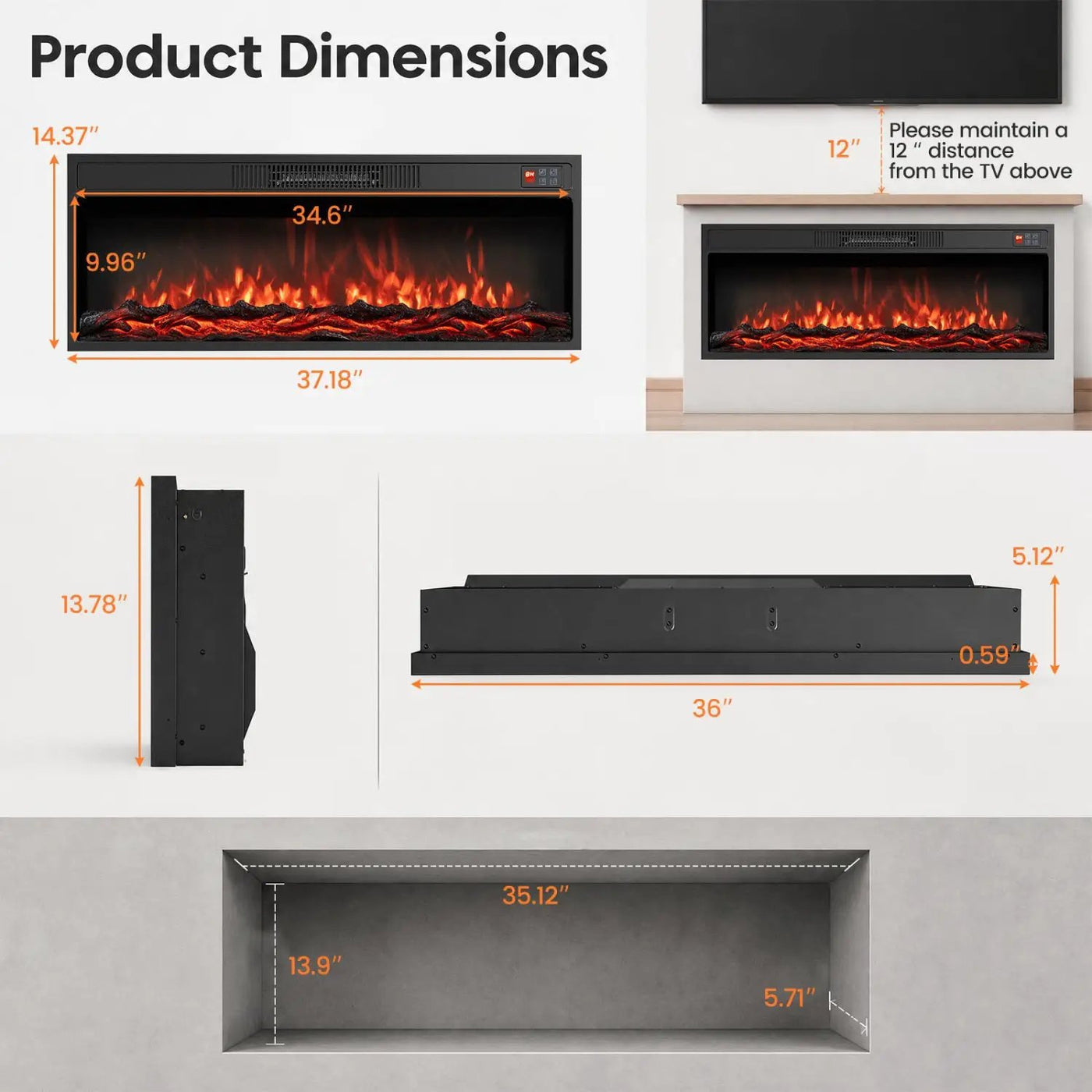 Recessed Electric Fireplace Heater with Remote Control by DirectDeals