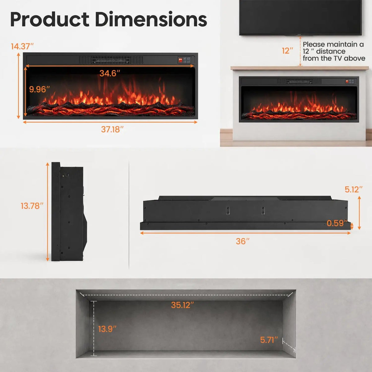 Recessed Electric Fireplace Heater with Remote Control by DirectDeals