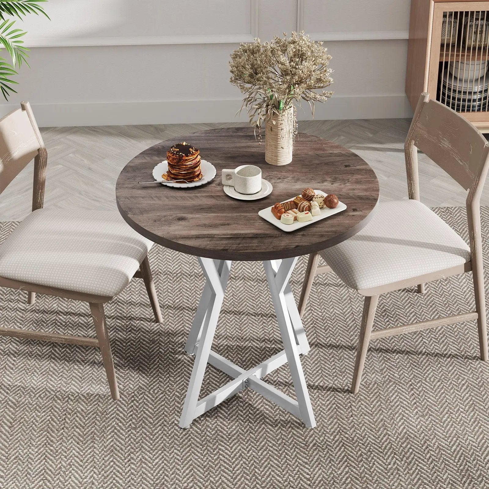 36 Inch Round Dining Table with Metal Pedestal Base-Natural by DirectDeals