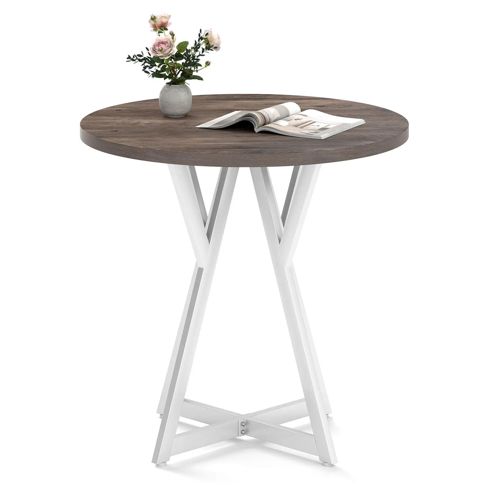 36 Inch Round Dining Table with Metal Pedestal Base-Natural by DirectDeals