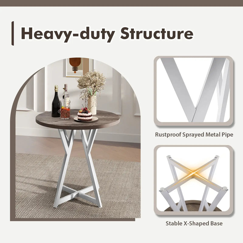 36 Inch Round Dining Table with Metal Pedestal Base-Natural by DirectDeals