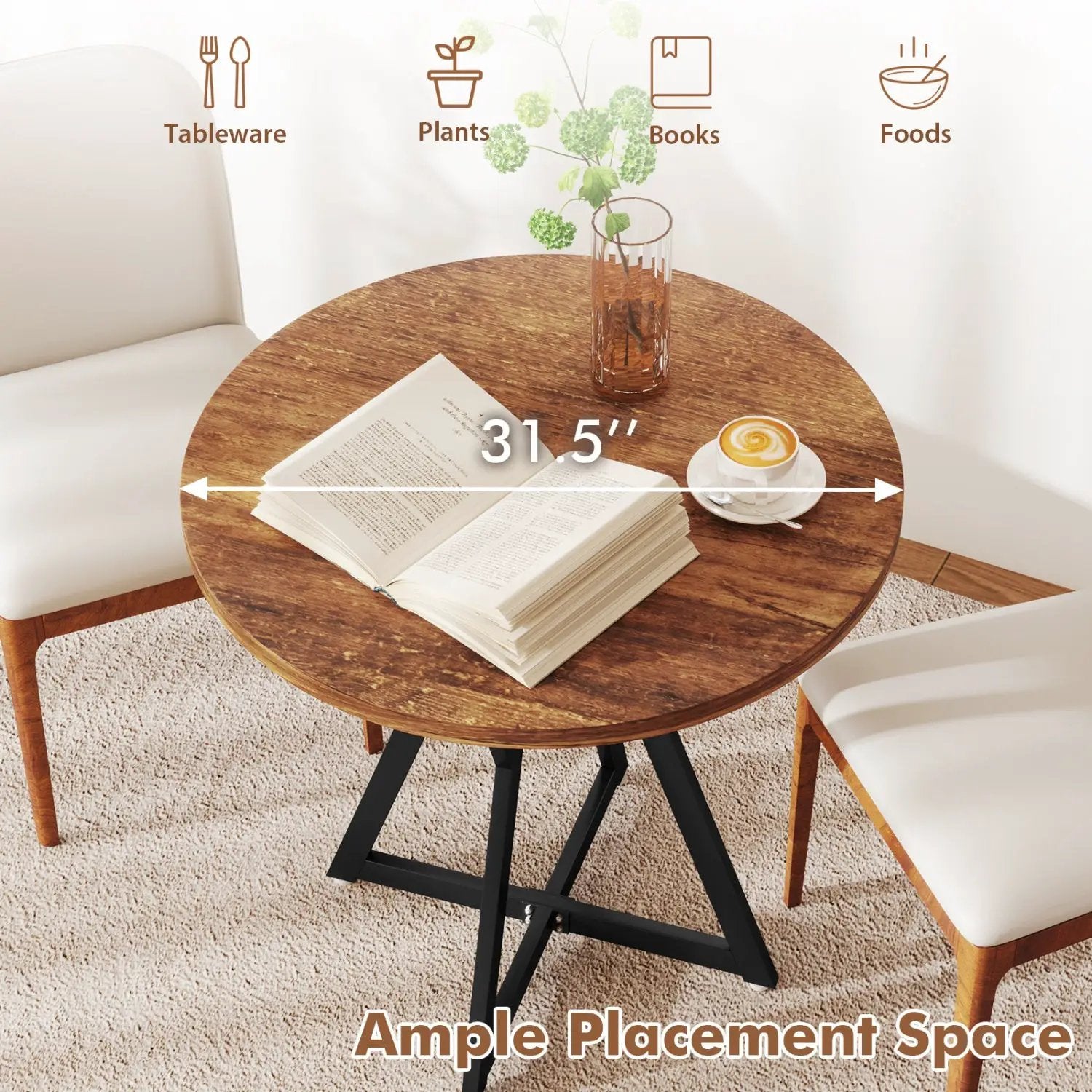 Round Dining Table 36 Inch with Metal Pedestal Base by DirectDeals