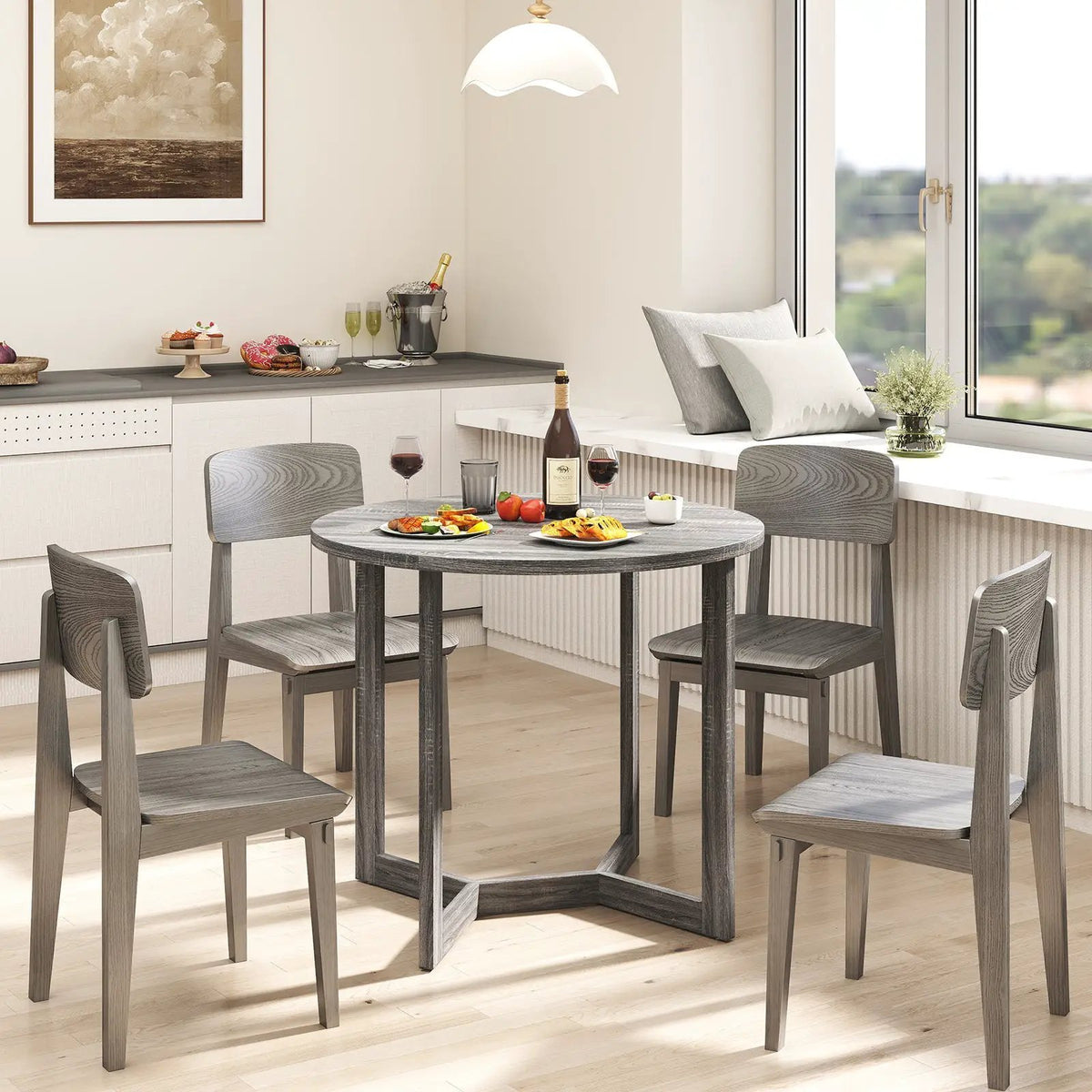 36 Inch Round Wood Dining Table for 2-4 People with Wing-shaped Pedestal Base, photo 2 of 9
