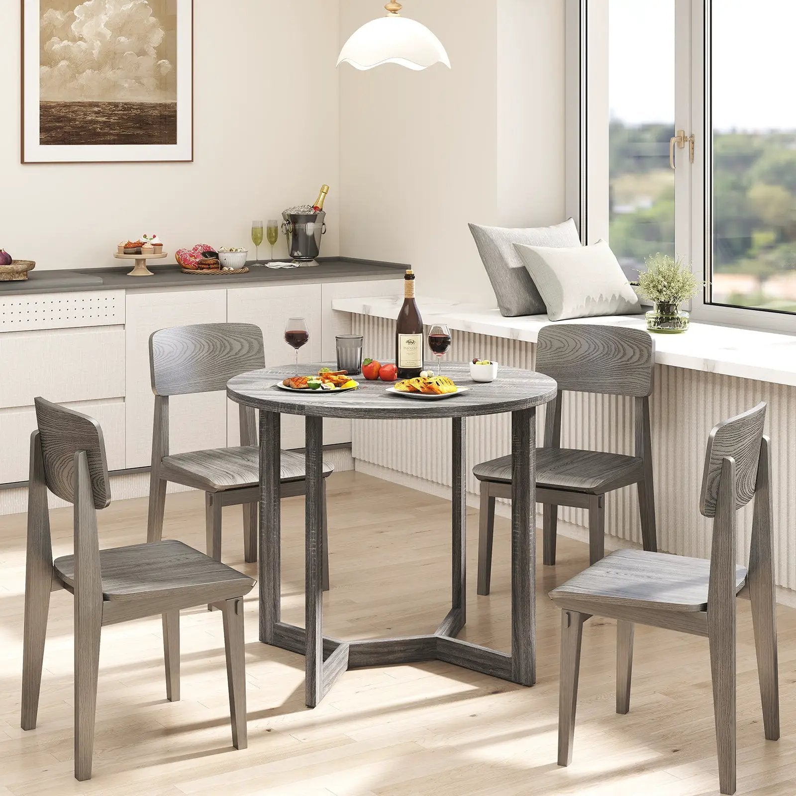 36 Inch Round Wood Dining Table for 2-4 People with Wing-shaped Pedestal Base by DirectDeals