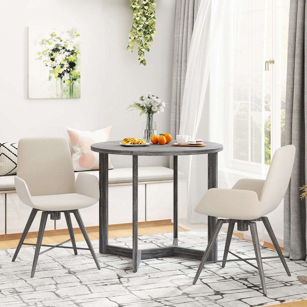 36 Inch Round Wood Dining Table for 2-4 People with Wing-shaped Pedestal Base, photo 6 of 9