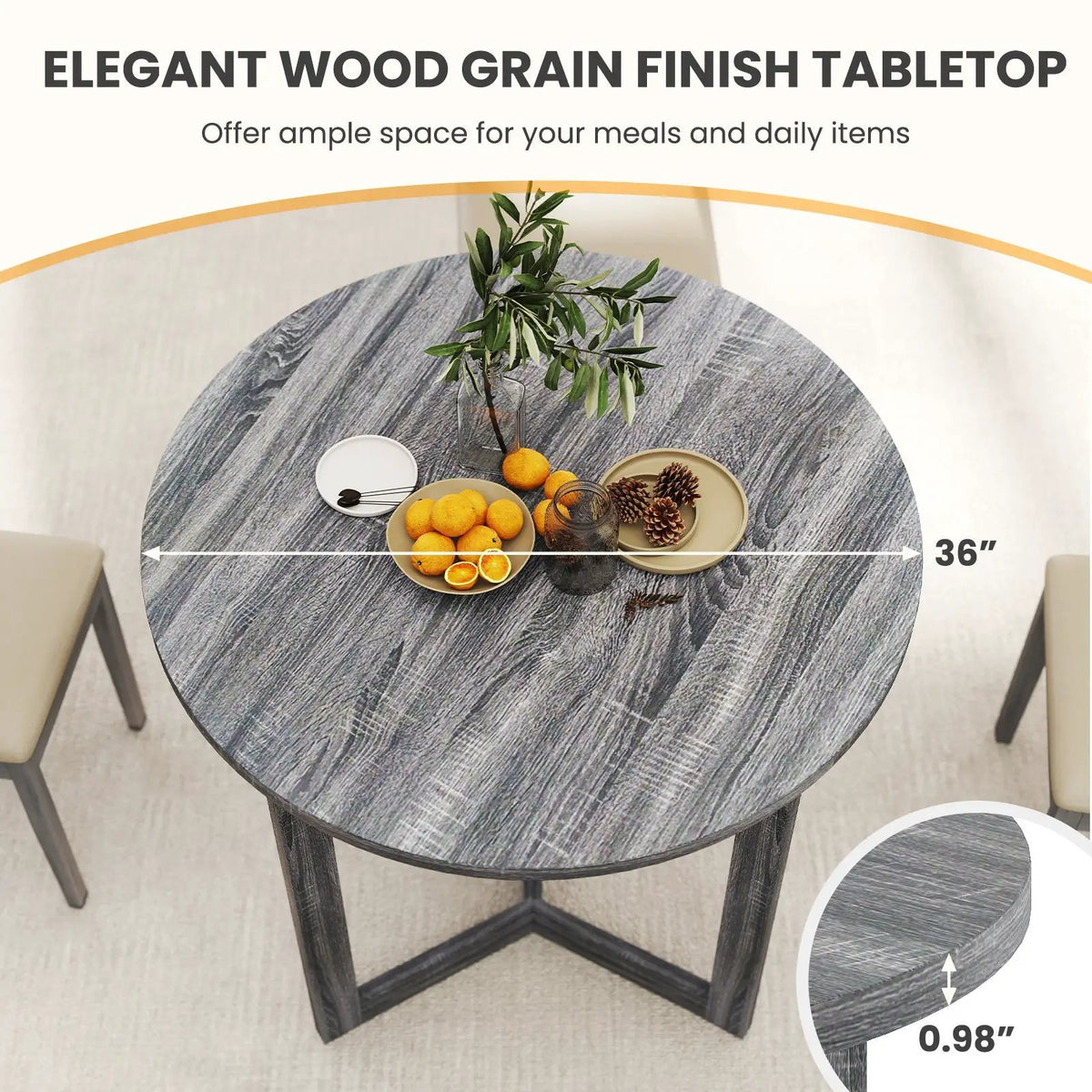 36 Inch Round Wood Dining Table for 2-4 People with Wing-shaped Pedestal Base, photo 7 of 9