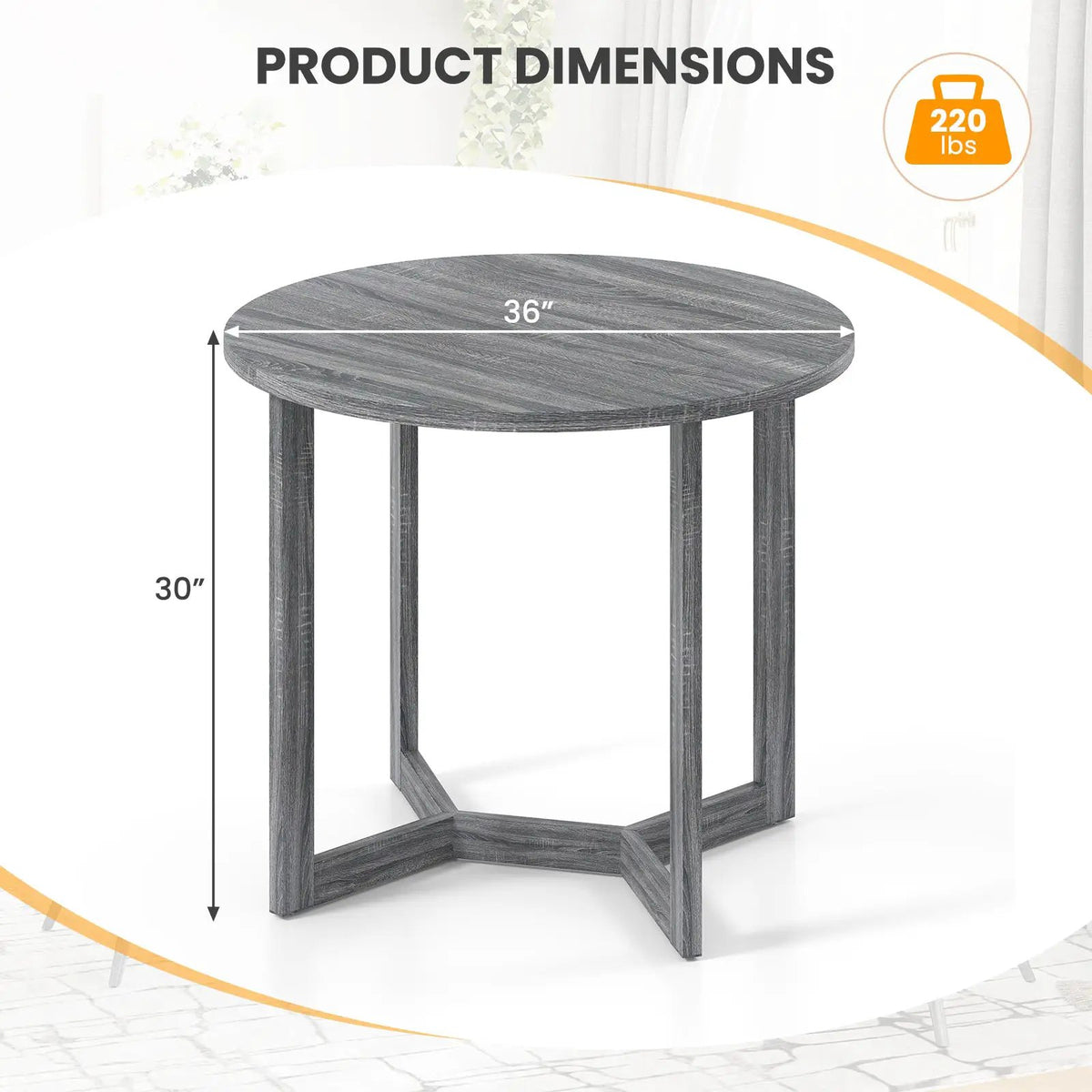 36 Inch Round Wood Dining Table for 2-4 People with Wing-shaped Pedestal Base, photo 5 of 9