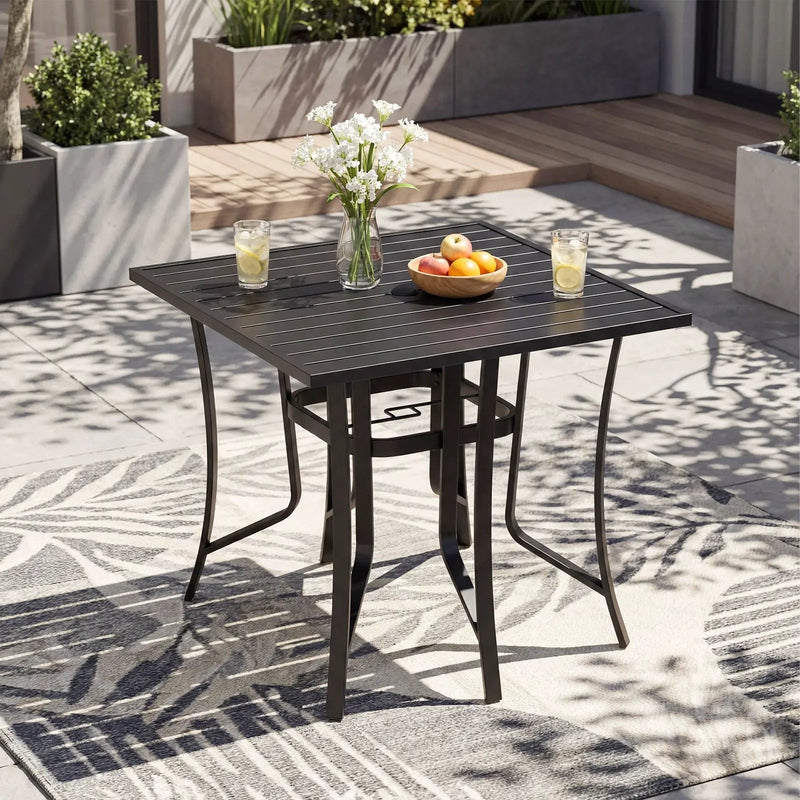 36 Inch Square Patio Table for 4 Metal Dining Table with Umbrella Hole-Black by DirectDeals