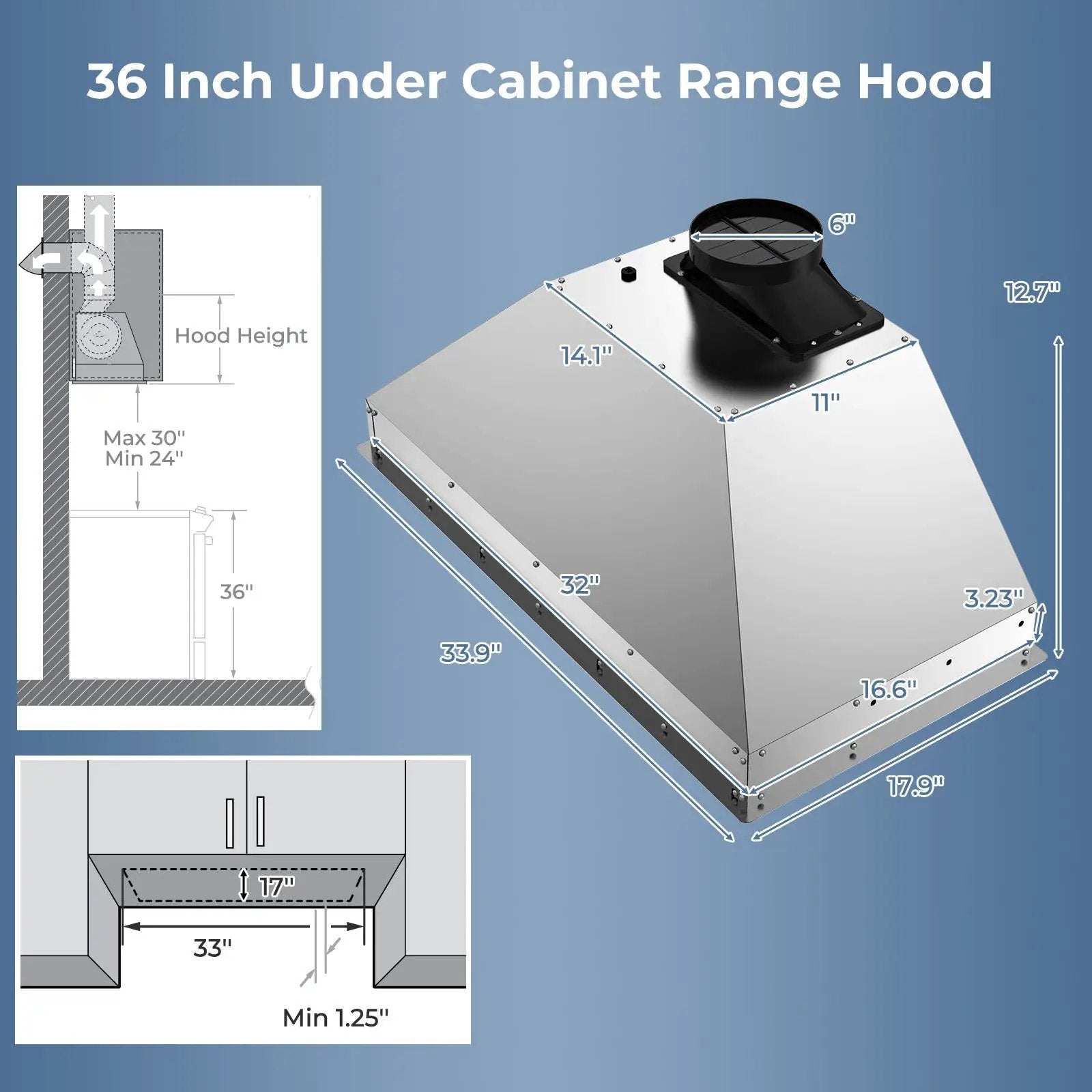 36 Inch Under Cabinet Range Hood with 4 Fan Speeds and Baffles Filters-Silver by DirectDeals