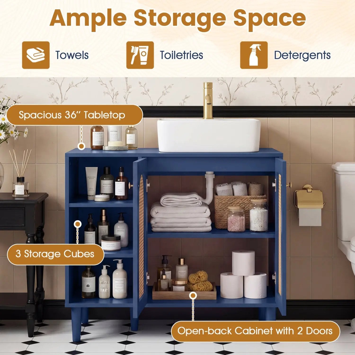 36 Inch Under Sink Cabinet Boho for Vessel Sinks and Single-Handle Faucets by DirectDeals