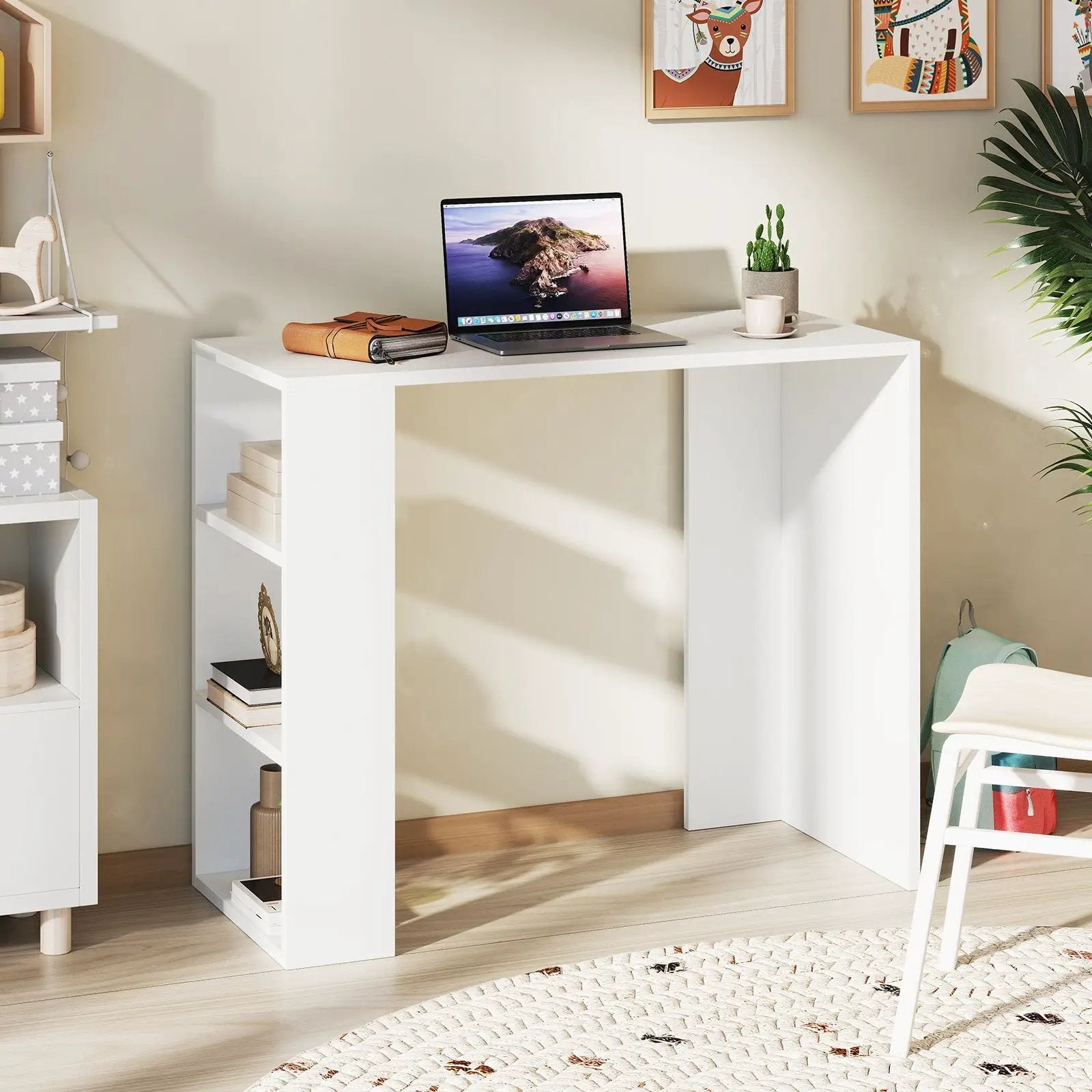 36 Inch White Computer Desk with 3 Open Shelves for Home Office Study-White by DirectDeals