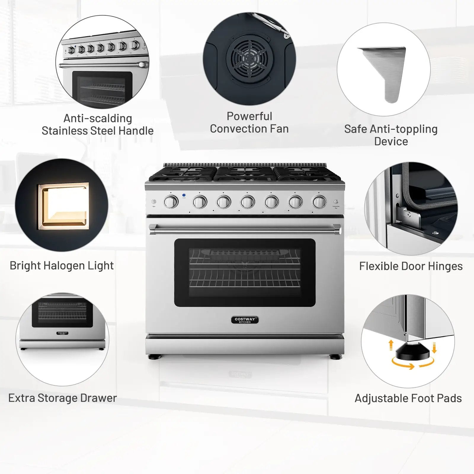 36 Inches Freestanding Natural Gas Range with 6 Burners Cooktop by DirectDeals