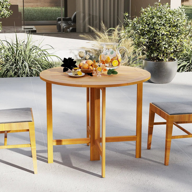 36 Inches Outdoor Folding Round Dining Table with Slatted Tabletop by DirectDeals