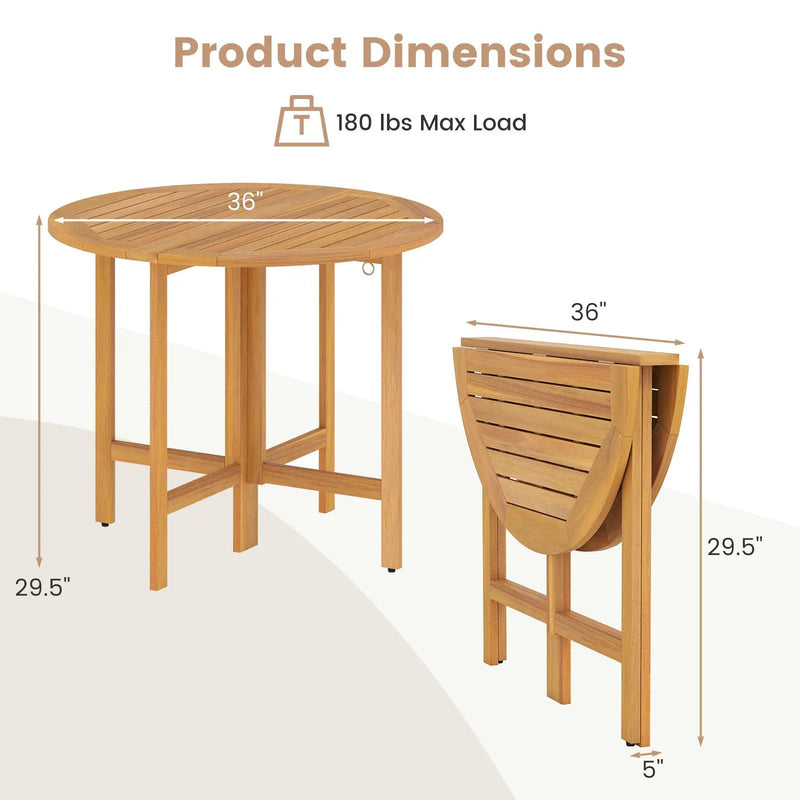 36 Inches Outdoor Folding Round Dining Table with Slatted Tabletop by DirectDeals