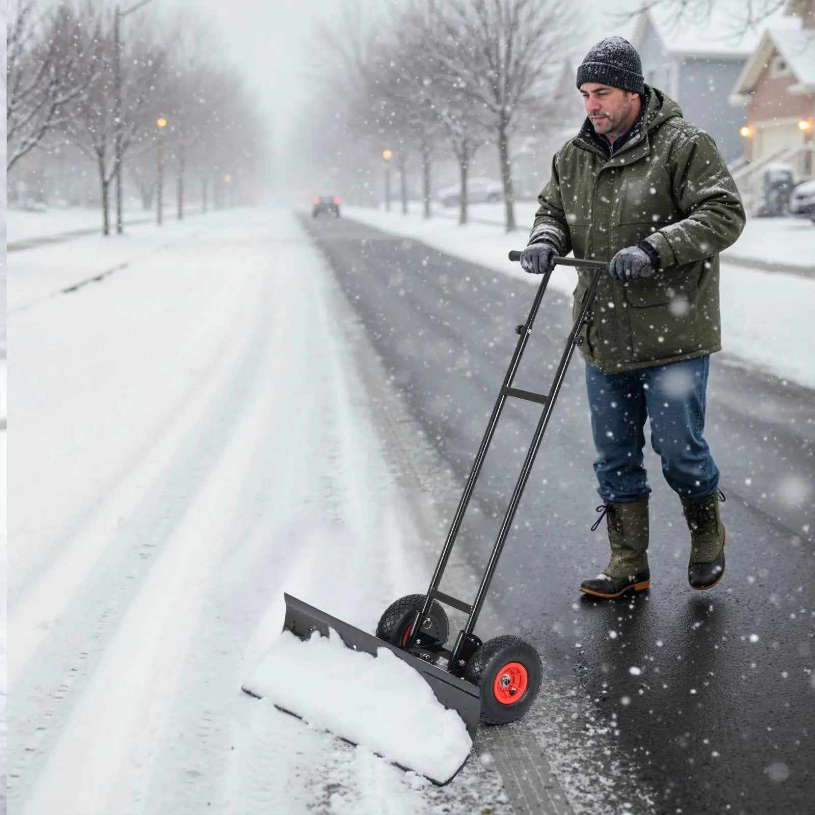 36 Inches Snow Shovel with Wheels and Adjustable Angle-Black by DirectDeals