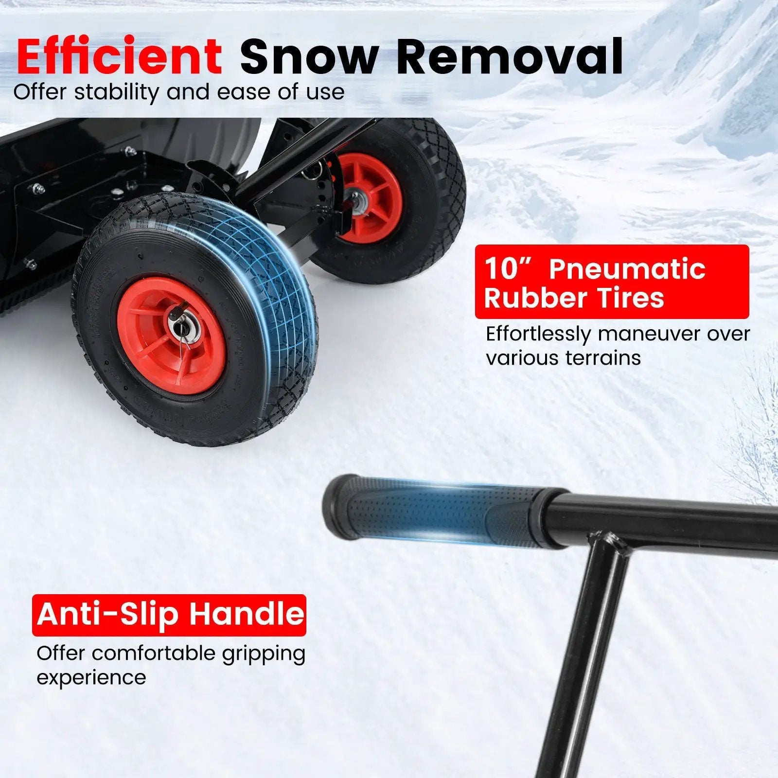 36 Inches Snow Shovel with Wheels and Adjustable Angle-Black by DirectDeals