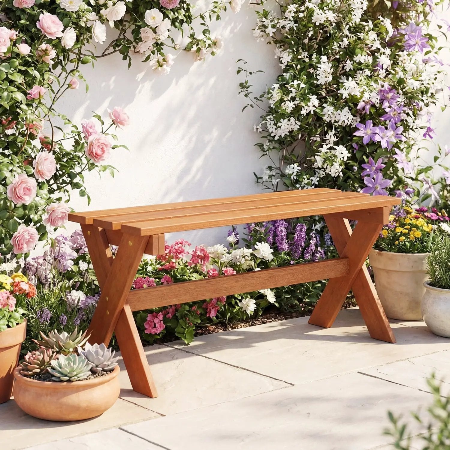Outdoor Wood Bench Set of 2 - 36 Inch Backless Patio Seating by DirectDeals