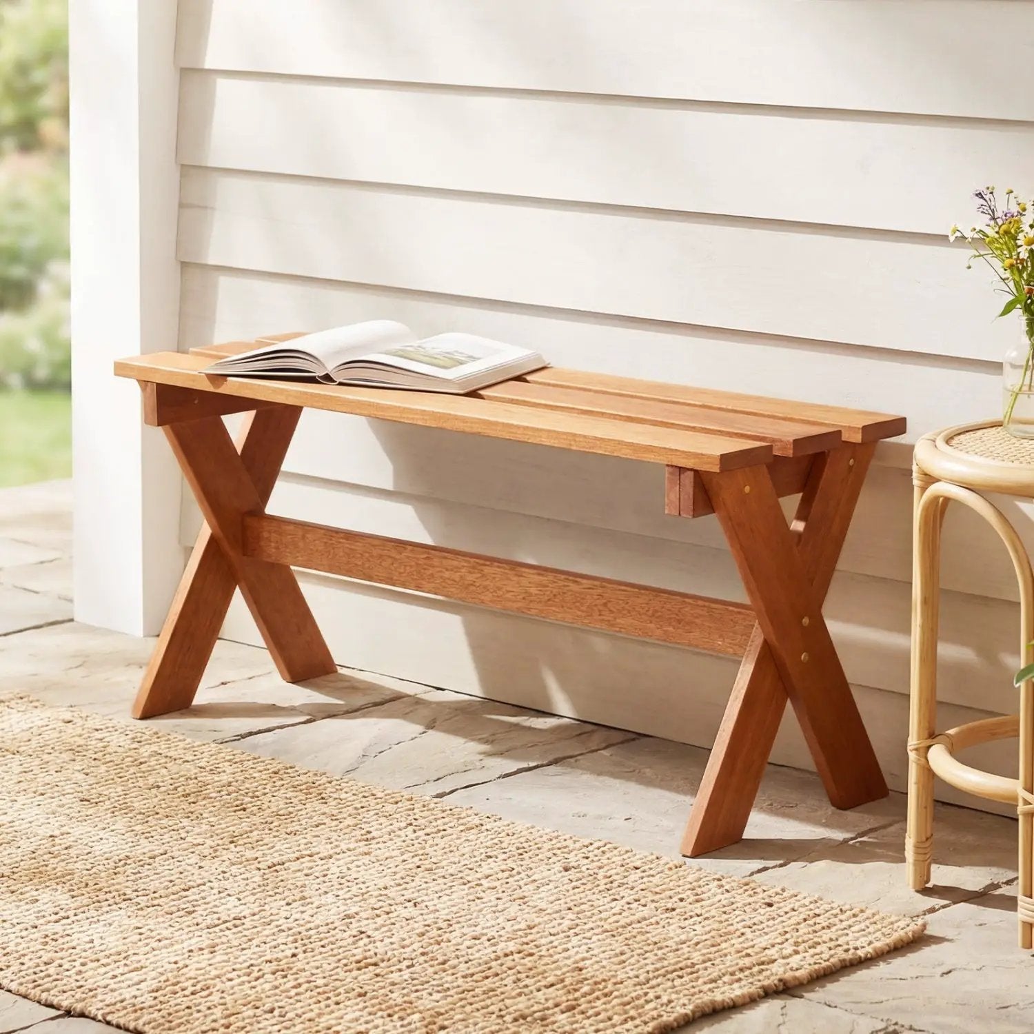 Outdoor Wood Bench Set of 2 - 36 Inch Backless Patio Seating by DirectDeals