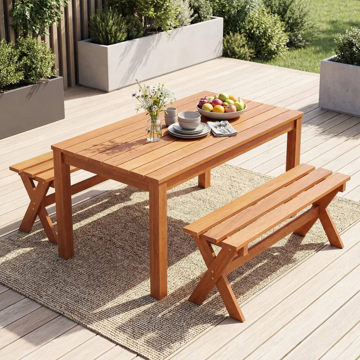 Outdoor Wood Bench Set of 2 - 36 Inch Backless Patio Seating, photo 14 of 16