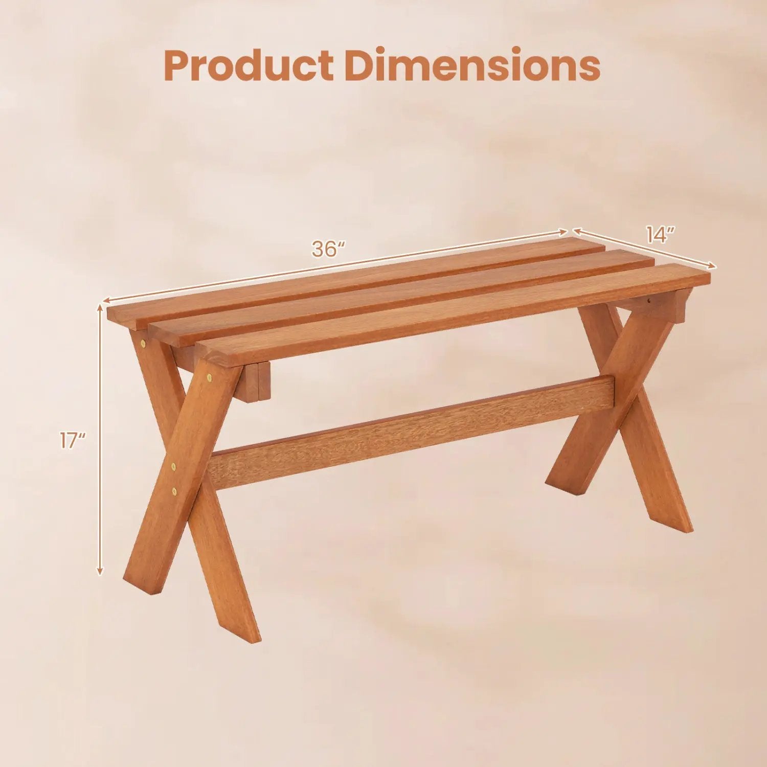 Outdoor Wood Bench Set of 2 - 36 Inch Backless Patio Seating by DirectDeals