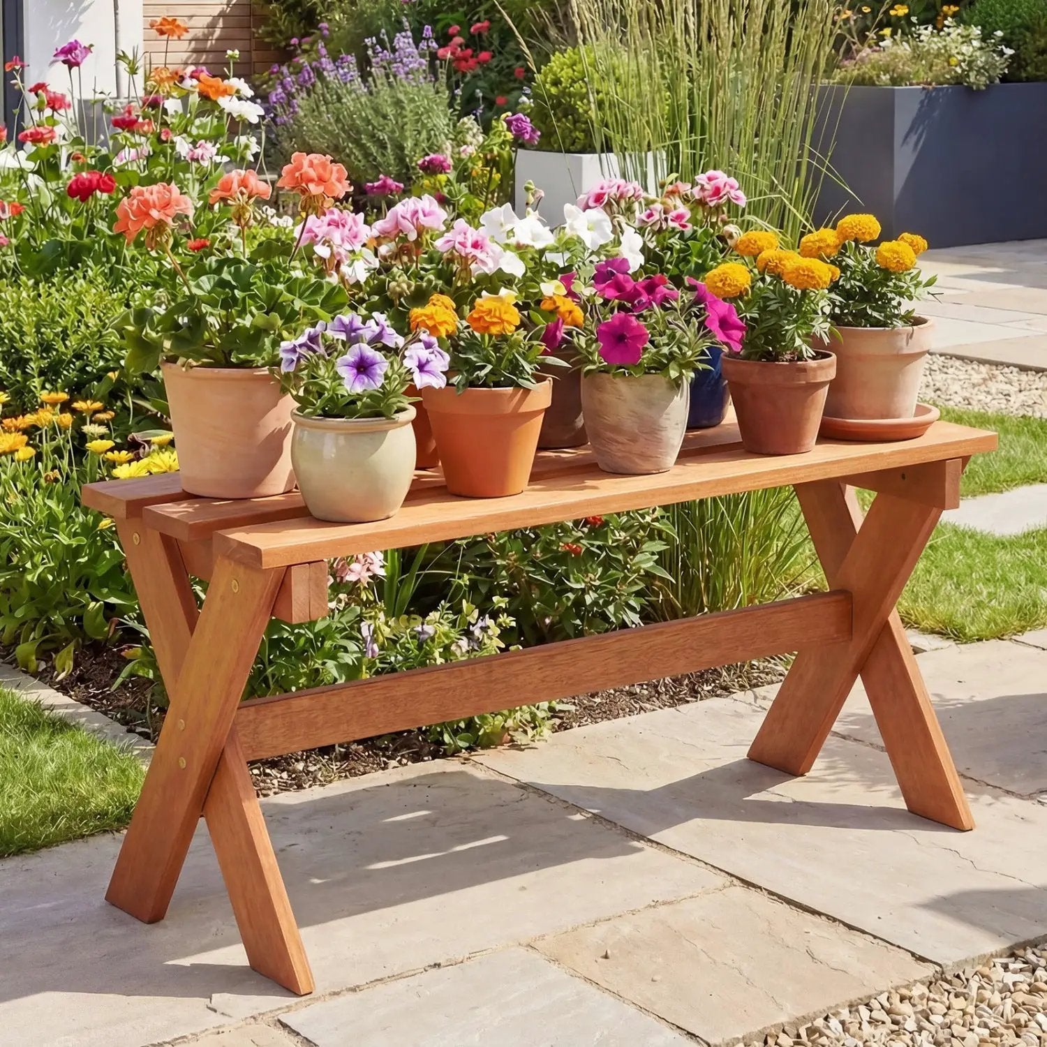 Outdoor Wood Bench Set of 2 - 36 Inch Backless Patio Seating by DirectDeals
