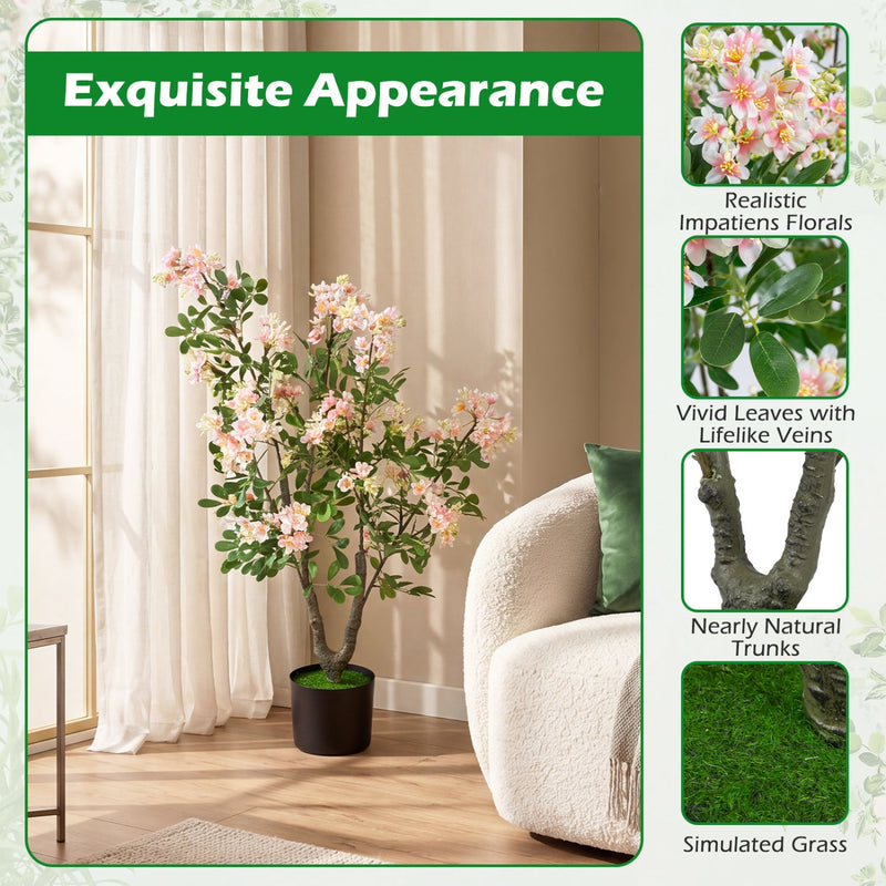 Artificial Impatiens Tree 36" with Pink Flowers and Fruits by DirectDeals