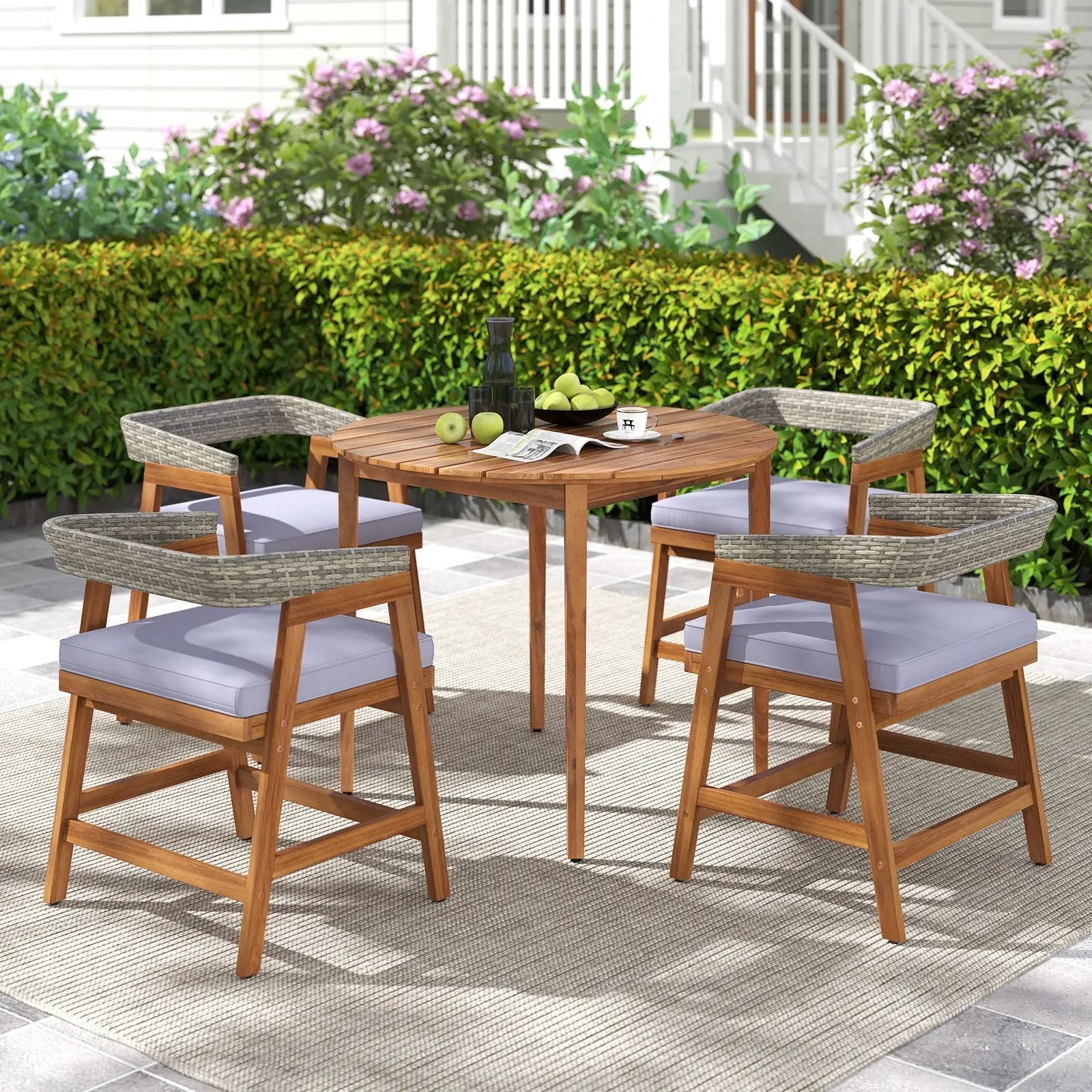 36 inch Acacia Wood Round Outdoor Dining Table for 4 People by DirectDeals