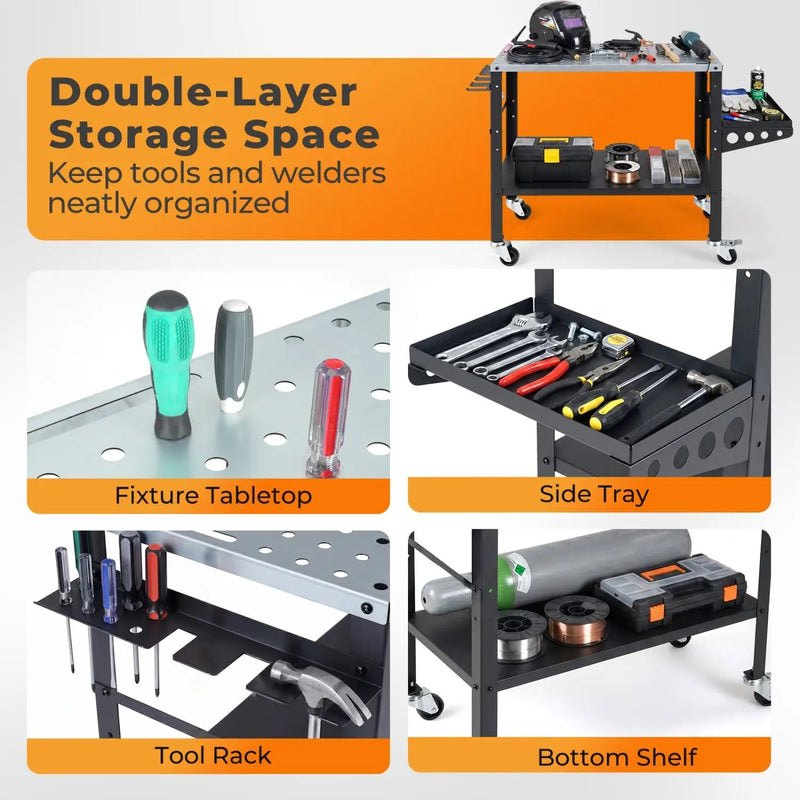Welding Table 36x18" with 144 Fixture Holes and Lockable Wheels by DirectDeals