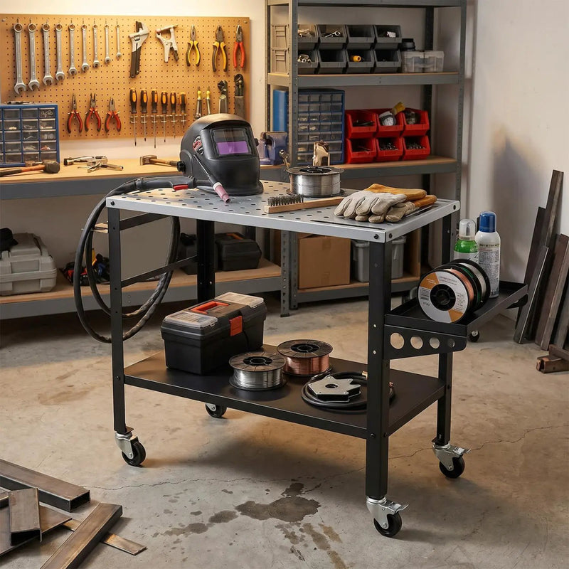 Welding Table 36x18" with 144 Fixture Holes and Lockable Wheels by DirectDeals